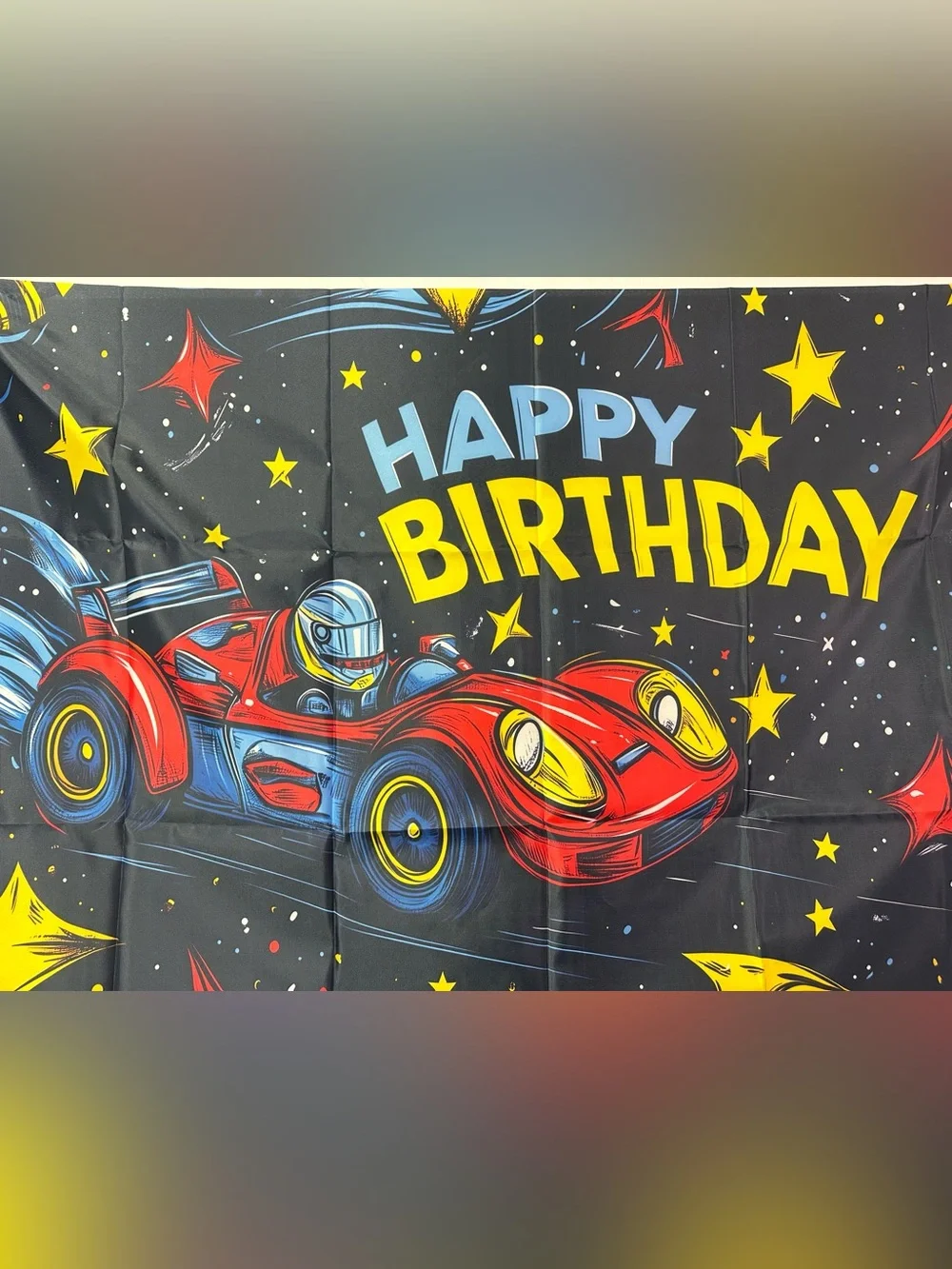 Race Car Theme Happy Birthday Backdrop Banner 5x3Ft